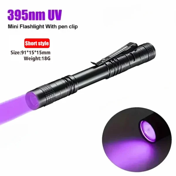 Lanterna UV 365nm Ultravioleta Tocha Com Caneta Clipe Portátil Pilhas AAA Usadas Luz Violeta Detector de Escorpião de Urina - Image 9