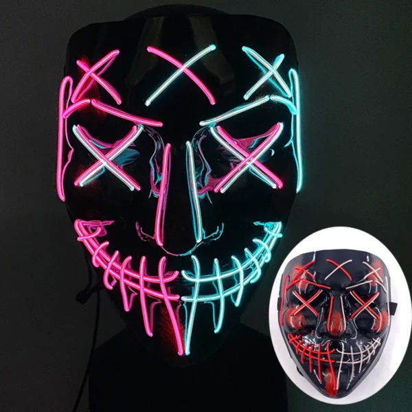 Máscara de purga luminosa LED assustadora sem fio Máscara de purga de horror de carnaval Máscara de festa de cosplay com iluminação neon Suprimentos para fantasias de festival - Image 34