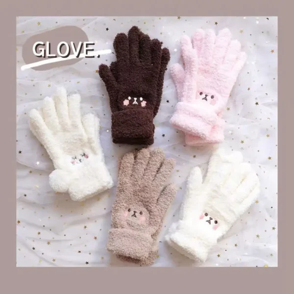 Luvas de pelúcia de inverno para meninas, luvas quentes de dedo, bordado, blush, urso, luvas de lã, luvas frias para ciclismo ao ar livre - Image 3