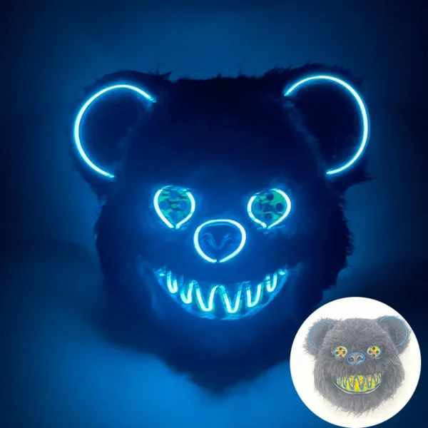 Máscara de urso sangrento brilhante para cosplay de LED Máscara de coelho de pelúcia de terror de Halloween Máscara de urso sangrento Máscara decorativa de festival Máscara de neon para cabeça - Image 28