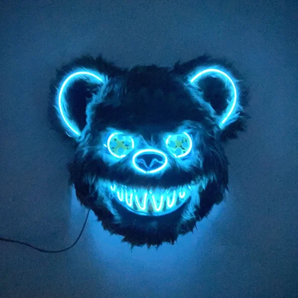 Máscara de urso sangrento brilhante para cosplay de LED Máscara de coelho de pelúcia de terror de Halloween Máscara de urso sangrento Máscara decorativa de festival Máscara de neon para cabeça - Image 2