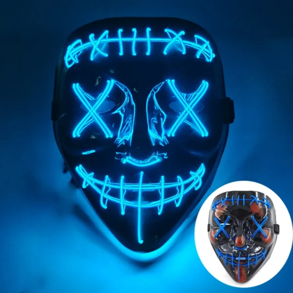 Máscara de purga luminosa LED assustadora sem fio Máscara de purga de horror de carnaval Máscara de festa de cosplay com iluminação neon Suprimentos para fantasias de festival - Image 29