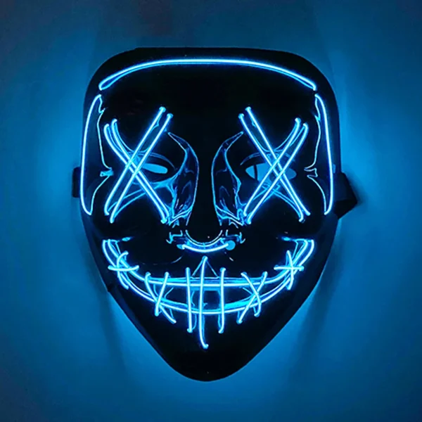 Máscara de purga luminosa LED assustadora sem fio Máscara de purga de horror de carnaval Máscara de festa de cosplay com iluminação neon Suprimentos para fantasias de festival