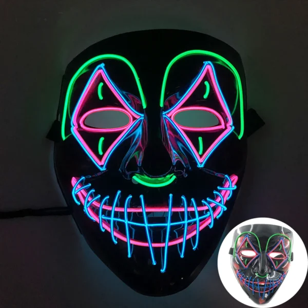 Máscara de purga luminosa LED assustadora sem fio Máscara de purga de horror de carnaval Máscara de festa de cosplay com iluminação neon Suprimentos para fantasias de festival - Image 36