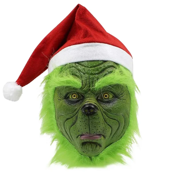 Máscaras de Monstro de Pele Verde Natal Halloween Papai Noel Cosplay Chapéu de Papai Noel Vermelho Bonito Adereços de Festa Anime Látex Luva Máscara - Image 9