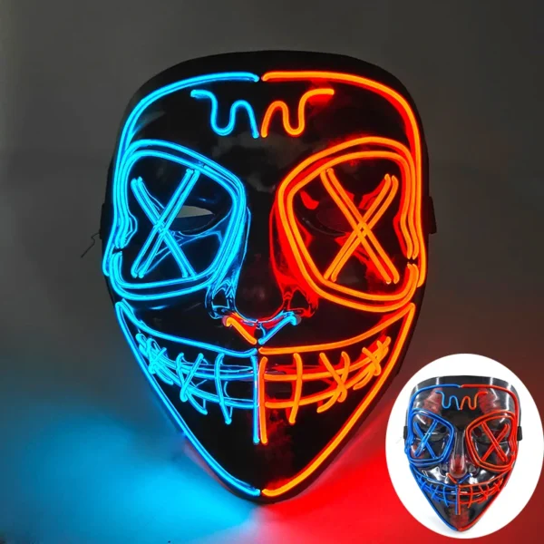 Máscara de purga luminosa LED assustadora sem fio Máscara de purga de horror de carnaval Máscara de festa de cosplay com iluminação neon Suprimentos para fantasias de festival - Image 22