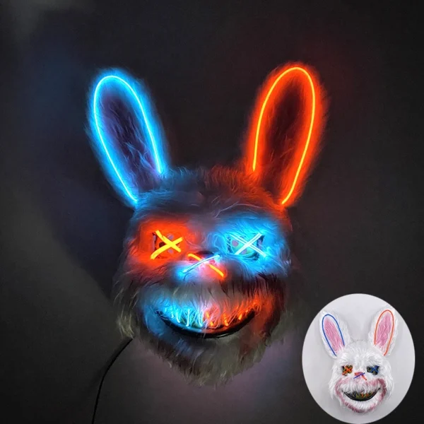 Máscara de urso sangrento brilhante para cosplay de LED Máscara de coelho de pelúcia de terror de Halloween Máscara de urso sangrento Máscara decorativa de festival Máscara de neon para cabeça - Image 8