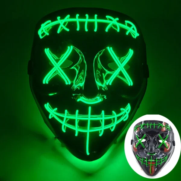 Máscara de purga luminosa LED assustadora sem fio Máscara de purga de horror de carnaval Máscara de festa de cosplay com iluminação neon Suprimentos para fantasias de festival - Image 28