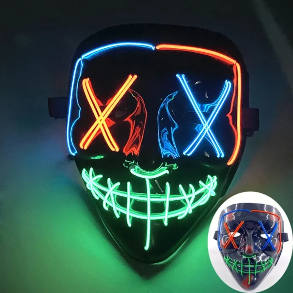 Máscara de purga luminosa LED assustadora sem fio Máscara de purga de horror de carnaval Máscara de festa de cosplay com iluminação neon Suprimentos para fantasias de festival - Image 26