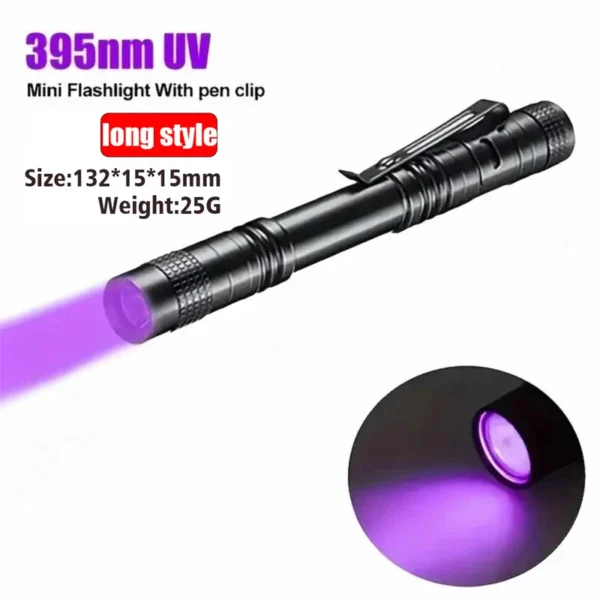 Lanterna UV 365nm Ultravioleta Tocha Com Caneta Clipe Portátil Pilhas AAA Usadas Luz Violeta Detector de Escorpião de Urina - Image 7