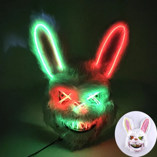 Máscara de urso sangrento brilhante para cosplay de LED Máscara de coelho de pelúcia de terror de Halloween Máscara de urso sangrento Máscara decorativa de festival Máscara de neon para cabeça - Image 7