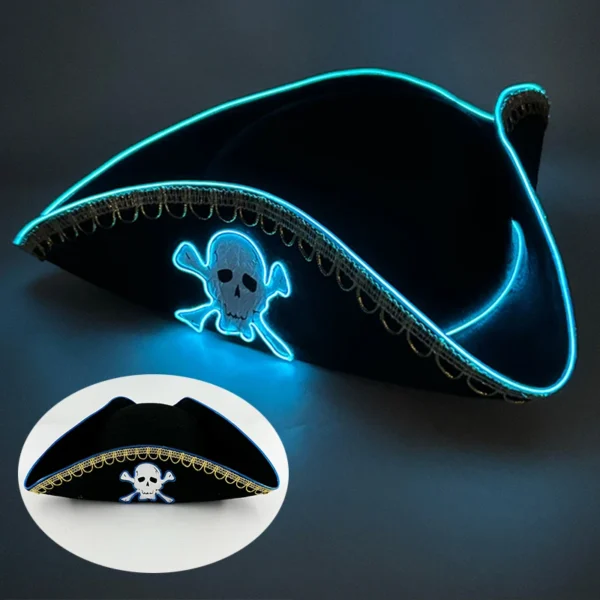 Chapéu de capitão de LED Newstyle Halloween Masquerade tema pirata festa cosplay trajes de capitão acessórios chapéu com padrão de caveira iluminado - Image 10