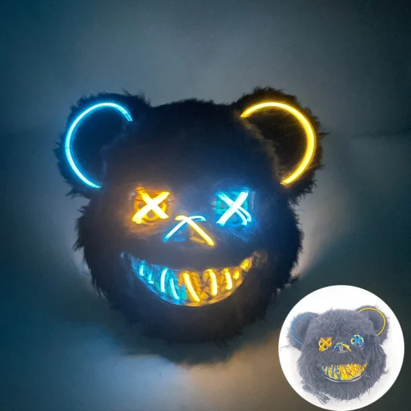 Máscara de urso sangrento brilhante para cosplay de LED Máscara de coelho de pelúcia de terror de Halloween Máscara de urso sangrento Máscara decorativa de festival Máscara de neon para cabeça - Image 17