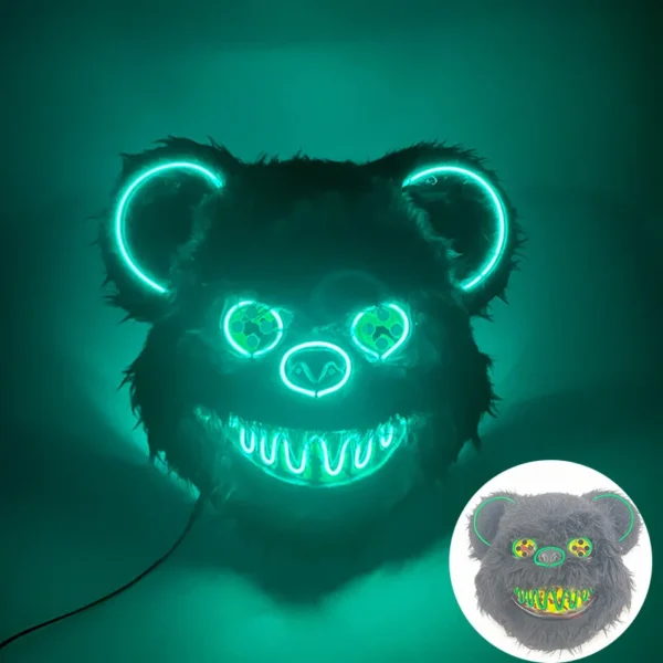 Máscara de urso sangrento brilhante para cosplay de LED Máscara de coelho de pelúcia de terror de Halloween Máscara de urso sangrento Máscara decorativa de festival Máscara de neon para cabeça - Image 29