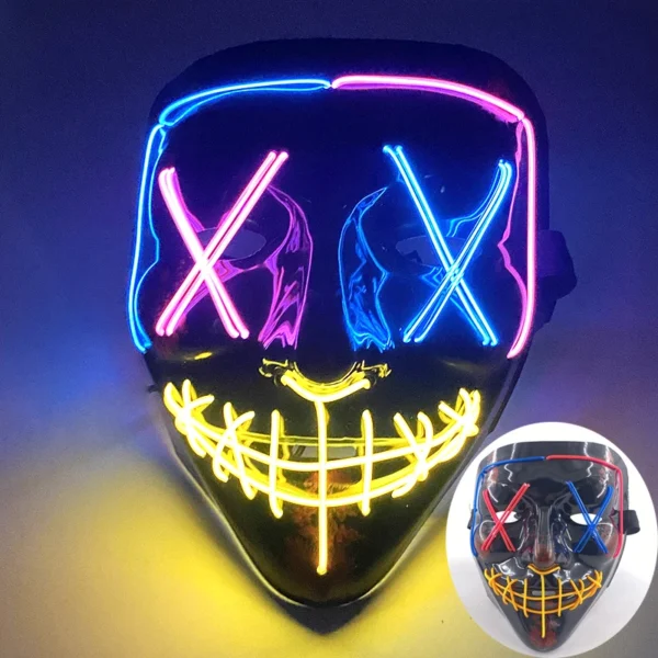 Máscara de purga luminosa LED assustadora sem fio Máscara de purga de horror de carnaval Máscara de festa de cosplay com iluminação neon Suprimentos para fantasias de festival - Image 25