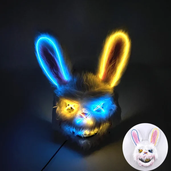 Máscara de urso sangrento brilhante para cosplay de LED Máscara de coelho de pelúcia de terror de Halloween Máscara de urso sangrento Máscara decorativa de festival Máscara de neon para cabeça - Image 19