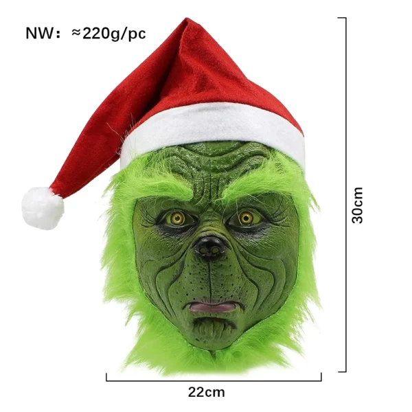 Máscaras de Monstro de Pele Verde Natal Halloween Papai Noel Cosplay Chapéu de Papai Noel Vermelho Bonito Adereços de Festa Anime Látex Luva Máscara - Image 5