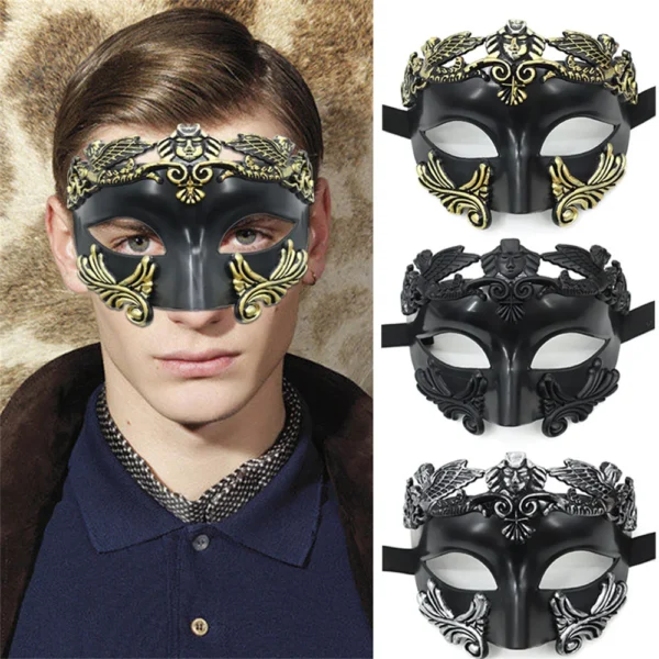 Máscaras de olhos de guerreiro greco-romano antigo para homens, acessórios de fantasia de cosplay para festa de Halloween, adereços de máscara de meia face sexy